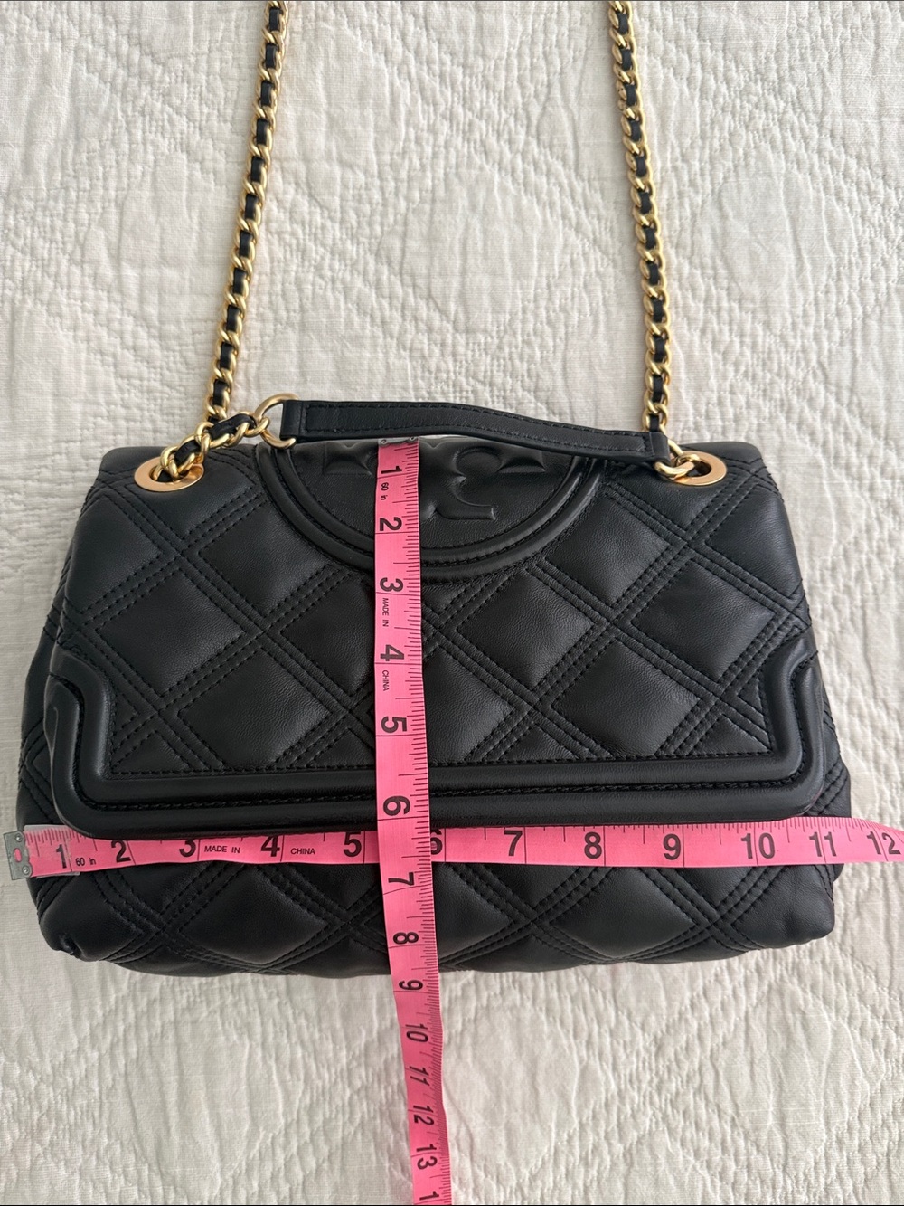 Tory Burch Fleming Quilted Soft Leather Convertible Shoulder Bag Black GoldChain - Picture 9 of 16